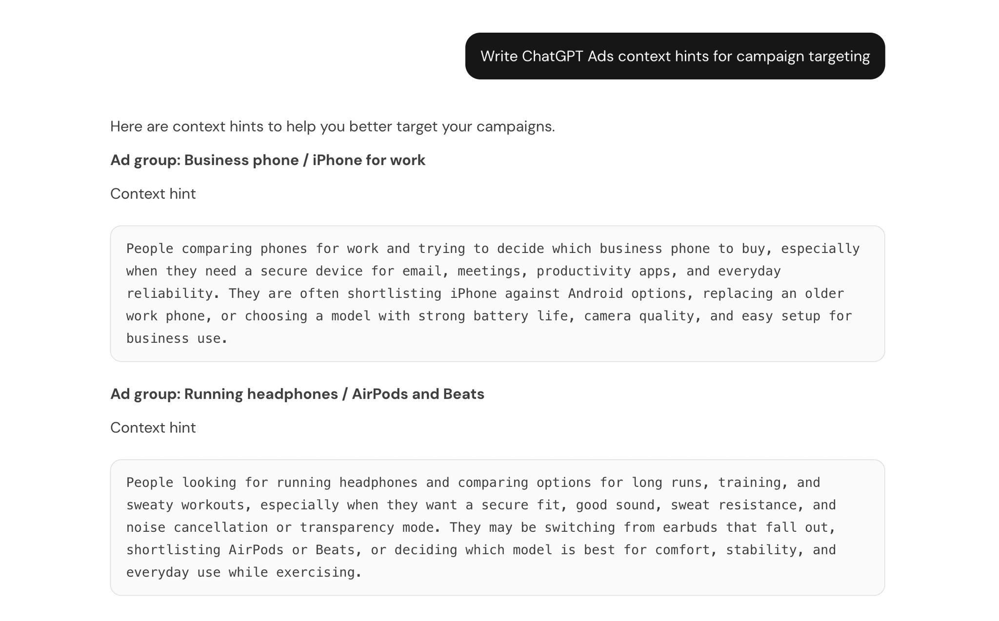 Context hints
